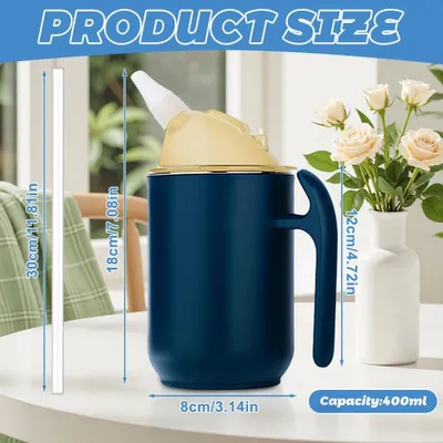Imagen del producto de Vasos de acero inoxidable de 400 ml, 3 en 1, con tapa doble y pajita, para adultos