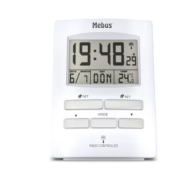 Produktbild von Mebus Funk-Wecker mit Thermometer / Funk-Uhr / Automatische Einstellung von Sommer-und Winterzeit / Zwei Weckzeiten