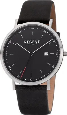 Image de Regent mens montre F-1141 cuir quartz montre bracelet en cuir noir D2URF1141