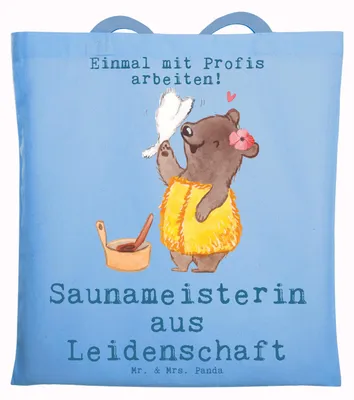 Produktbild von Mr. & Mrs. Panda einkaufstasche baumwolle Saunameisterin Leidenschaft - Sky Blue - Geschenk, Tragetasche, Stoffbeutel, Schultasche, Tasche, Tote Bag, stofftasche