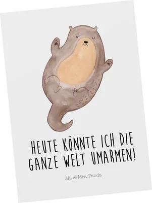 Produktbild von Mr. & Mrs. Panda Ansichtskarte Otter Umarmen - Weiß - Geschenk, Ansichtskarten, bildkarte, gut Gelaunt, Grußkarte, Postkarten, Kunstkarten, Seeotter See, Postkarte, Hallo