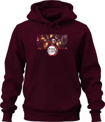 Produktbild von Demon Slayer Kimetsu no Yaiba Anime Muzan Dämon Cosplay Geschenk Uni Hoodie Kapuzenpullover, Burgundy, XXL