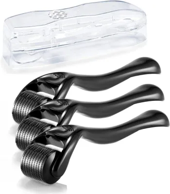 Produktbild von Mikronadelroller für das Gesicht in 3 Größen (0,5 mm, 1 mm, 1,5 mm), Bartroller für Haarwachstum sowie Roller für Gesichtshaut und Kopfhaut