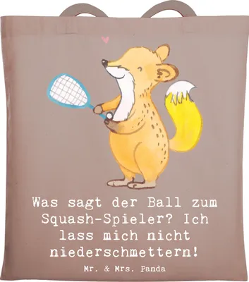 Produktbild von Mr. & Mrs. Panda Tote Bag Squash Humor - Braun Pastell - Geschenk, Teamsport, Tasche, Schultasche, Shopping, Laptoptasche, Sport, Energie, Ballspiel, dokumententasche
