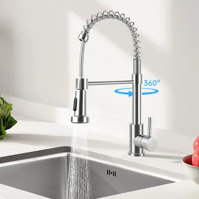 Produktbild von Wasserhahn Küche Ausziehbar, Küchenarmatur mit Spiralfeder 360°,Wasserhahn Küche Schwarz,Messing-Kern,Keramikkartusche,Zwei Funktionen Brause