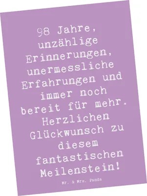 Produktbild von Mr. & Mrs. Panda Postkarte Spruch 98. Geburtstag - Lavendeltraum - Geschenk, Geburtstagsgeschenk, Postkarten, Fotokarte, Lebensreise, Happy Birthday, Ansichtskarten