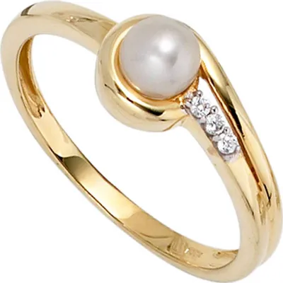 Produktbild von JOBO Damen Ring 333 Gold Gelbgold 1 Süßwasser Perle 3 Zirkonia Goldring Größe 56