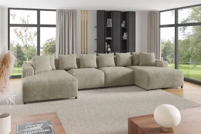 Produktbild von Wohnlandschaft Sofa U-Form Designersofa MEGAN in Stoff Poso Beige