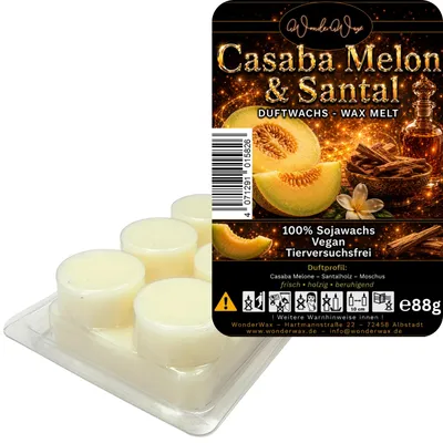 Produktbild von WonderWax Duftwachs Wax Melts für Duftlampe, 6 Kreise Duftmelt Wachsmelt Sojawachs Duftwachs Würfel für Raumdüfte, Wachs Duftöl Winter Indoor Schmelzen für Aromalampe Casaba Melon & Santal