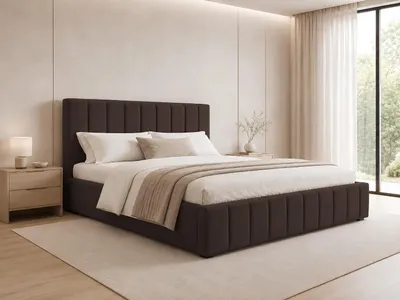 Produktbild von MOEBLO Polsterbett Bett 01 – Doppelbett mit Kopfstütze, Rahmenbettgestell, Bettkasten, Lattenrost und gepolstertem Kopfteil - 140x200 - Dark Brown (TRINITY 8)