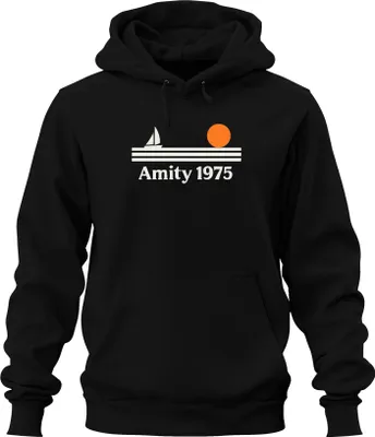 Produktbild von Amity 1975 Segelboot Sonnenuntergang Retro Maritim Strand Insel Uni Hoodie Kapuzenpullover, Schwarz, M