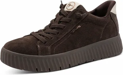 Produktbild von Tamaris Damen Sneaker aus Veloursleder mit markanter Plateausohle, klassischer Schnürung, Mocca