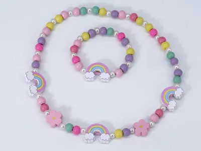 Produktbild von Set Kette Armband Holz Rainbow