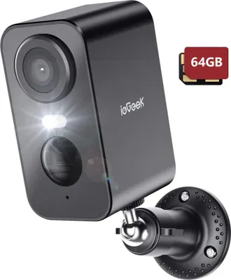 Image de Caméra de surveillance 2K extérieure Wi-Fi rechargeable, caméra de sécurité extérieure, vision nocturne couleur avec détection de mouvement PIR, détection de personnes, 64 Go