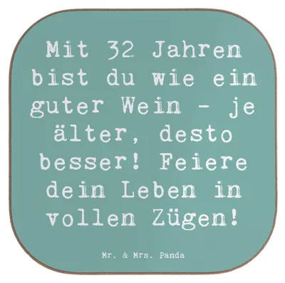 Produktbild von Mr. & Mrs. Panda Tischuntersetzer Spruch 32. Geburtstag - Meeresbrise - Geschenk, feiern, Untersetzer Tasse, Älter werden, gläseruntersetzer, Lebensfreude, 32 Jahre
