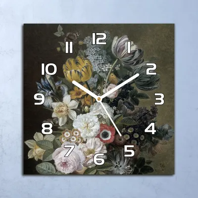 Produktbild von Deko Glasuhr Wanduhr 30x30 Blumenstrauß Quarz Küchenuhr Bürouhr