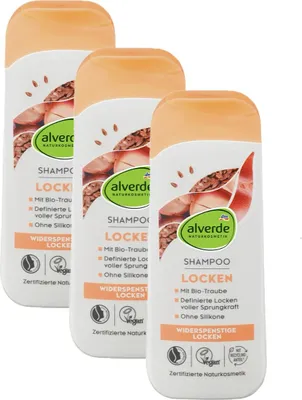 Obrázek produktu pro 3 x alverde přírodní kosmetika - Šampon na kudrny BIO lněné semínko a BIO hroznové víno (3 x 200 ml)