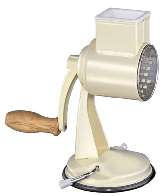Produktbild von Manuelle Trommelreibe - Käse- und Gemüsereibe - Edelstahl - Buchenholz - Antirutschfuß