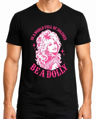 Productafbeelding van In een wereld vol Jolenes, wees een Dolly. Country muziek cowgirl T-shirt, zwart, maat XXL