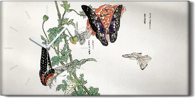Produktbild von Küchenuhr Bürouhr Leinwand Uhr 60x30 Gemälde Blumen Zweig Blätter Insekten Kunst - weiße Hände