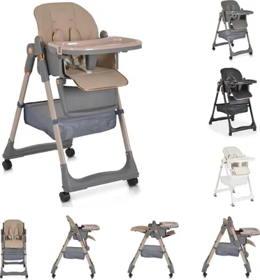 Produktbild von Moni Kinderhochstuhl Lindo klappbar Lätzchen Besteck Räder Korb höhenverstellbar beige