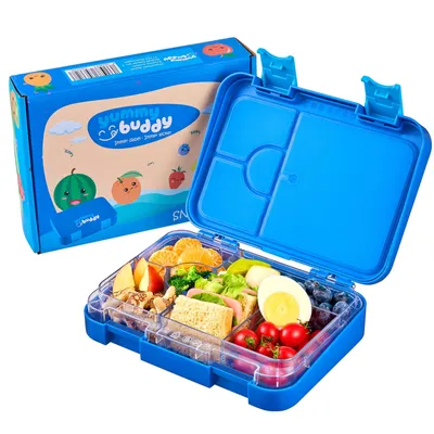 Produktbild von Ecosa yummy buddy Kinder Brotdose mit 6 Fächern | Kinderfreundliche Verriegelung mit Klick-Verschluss | BPA-Frei | Spülmaschinenfest | Auslaufsicher | Robust | Snackbox | Vesperdose | Lunchbox | Bento Box | Blau