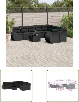 Produktbild von The Living Store 10-tlg. Garten-Sofagarnitur mit Kissen Schwarz Poly Rattan