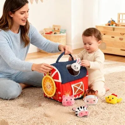 Produktbild von Interaktives Sensorik-Plüschset für den Bauernhof zur Förderung der Feinmotorik – Aktivitäten für Mädchen, Ostern, Geburtstage, Kindergarten und Vorschule