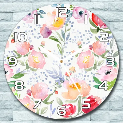 Produktbild von Wanduhr aus Glas Rund fi 30 Aquarell Blumen Quarz Deko Schlafzimmer Büro