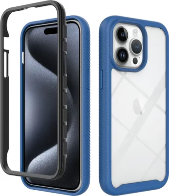 Produktbild von iPhone 15 Pro Max Hülle, Hybrid Transparente Rückseite TPU Bumper Stoßfest Schutzhülle für iPhone 15 Pro Max Dunkelblau