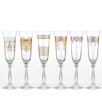 Produktbild von Sektgläser Sektglas Royal verschiedene Ornamente Gold 190 ml 6er Set Bohemia Crystalex Kristallglas