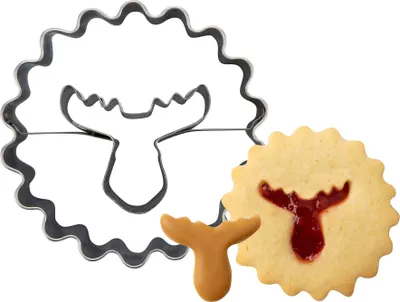 Produktbild von Zenker Ausstecher Linzer mit Elchkopf  2-in-1 Edelstahl Ausstecher für Kekse im Elchkopf Design  Ideal für Weihnachtsgebäck und zum Backen an Weihnachten  Spülmaschinengeeignet (50x50x26mm)