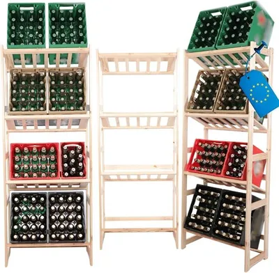 Imagen del producto de Estantería de madera para cajas, 175,4 x 70 x 33 cm, para 4 cajas de bebidas, color natural