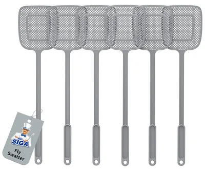 Imagen del producto de Repelente de mosquitos y moscas sostenible con mango largo, juego de 6 unidades, color gris