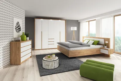 Produktbild von Schlafzimmer Komplett-Set Dior Schlafzimmerprogramm, Schlafzimmermöbe,bestehend aus Bett mit Liegefläche 160x200 cm,Nachttische,Schrank,Kommode 13 (Schrank,Kommode,Nachttische , Bett(Holzlattenrost))