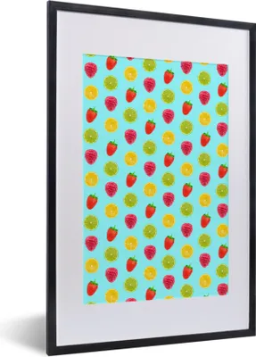 Produktbild von MuchoWow® MuchoWow® Gerahmtes Poster Früchte - Muster - Farben 40x60 cm - Poster mit zchwarzem Bilderrahmen - Poster in Rahmen