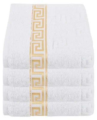 Produktbild von Luxus Medusa Handtücher 4er Set 50x90 cm - Weiß - feinste Ringgarn Baumwolle / Jacquard Webung / Hochflor Frottee mit Medusa Flachprägung und goldener Medusa Bordüre