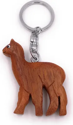 Produktbild von Onwomania Schlüsselanhänger aus Holz Lama Kamel dunkel Paarhufer Bauernhof Zoo Tier Anhänger Charm