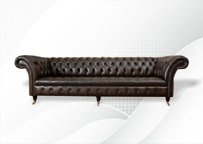 Productafbeelding van XXL Chesterfield bank, 265 cm, bekleed, 4-zits, lederen bekleding