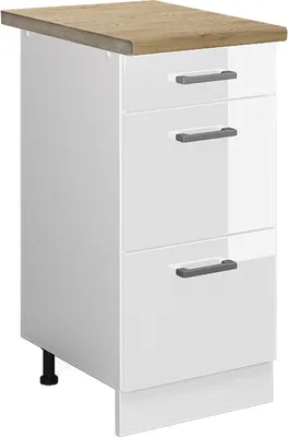Obrázek produktu pro Spodní skříňka kuchyňské linky Vicco R-Line Bílá vysoký lesk 40 cm se zásuvkami, PD Dub, Model 46177