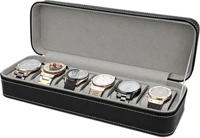 Immagine prodotto di Portaorologi a 6 scomparti - Custodia in Pelle finta con cerniera - per orologi e smartwatch - per uomo e donna