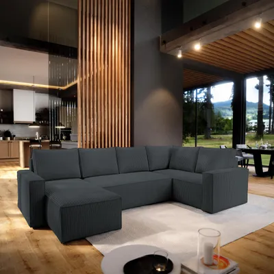 Produktbild von Masseno Ecksofa NORENA R-S mit Schlaffunktion U-Form, Sofa mit Bettkasten, Wohnzimmersofa, Couch, Soffa, Bettsofa, Couchgarnitur- Grau, POSO 34
