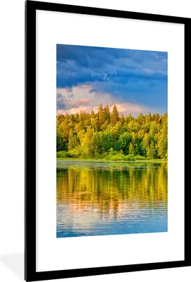 Produktbild von MuchoWow® Gerahmtes Poster Wasser - Natur - Wald 60x90 cm - Poster mit Schwarzem Bilderrahmen Wandposter Rahmen Foto Bilder - Dekoration - Wandposter Wohnzimmer - Hochwertig