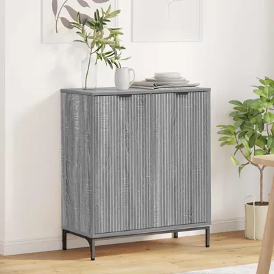 Image de vidaXL Meuble de rangement latéral, Sonoma-gris, 69,5 x 33 x 82 cm, fabriqué en panneaux de particules
