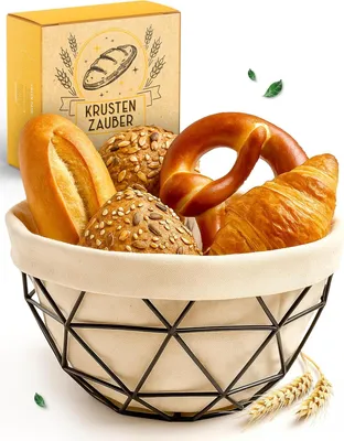 Produktbild von KRUSTENZAUBER Brotkorb modern mit Metallgestell für Brötchen & Brot - Stabiler Brötchenkorb mit herausnehmbarem, waschbarem Stoffeinsatz, für Gebäck