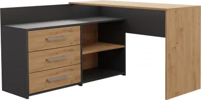 Produktbild von Eckschreibtisch DANY mit 3 Schubladen – Moderner Schreibtisch mit Stauraum | Farbe: Anthrazit/Artisan Oak