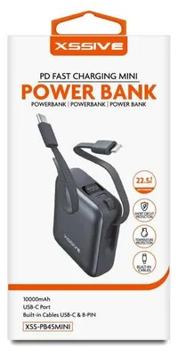 Productafbeelding van Xssive Mini Powerbank 22,5W 10.000mAh met kabels - zwart