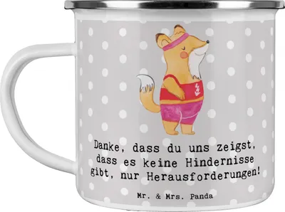 Produktbild von Mr. & Mrs. Panda Campingtasse Leichtathletik Trainerin Inspiration - Grau Pastell - Geschenk, Haferl, Kaffeepott, Teetasse, Pott, Sportart, Danksagung, metallbecher