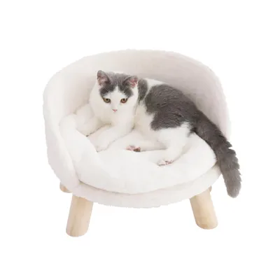 Immagine prodotto di FATIVO Divano per cani di piccola taglia e gatti, divano rialzato per animali domestici con cuscino, cuccia per cani e gatti bianca 41,5×32,8 cm