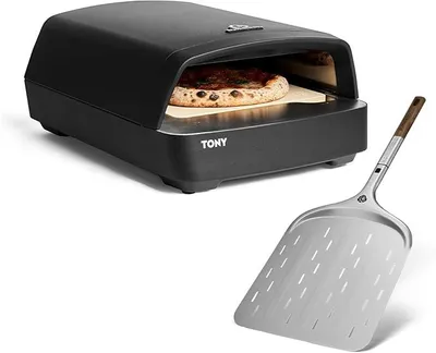 Immagine prodotto di Forno a gas per pizza - Tony, completo di pala per pizza, 450 °C, forno portatile da esterno da 5,9 kW per pizza (58,5 x 47,7 x 24,8 cm), incluso pietra refrattaria per pizza in cordierite